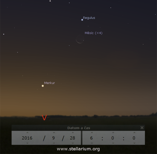 Msíc a Merkur v blízkosti hvzdy Regulus 28. 9. 2016