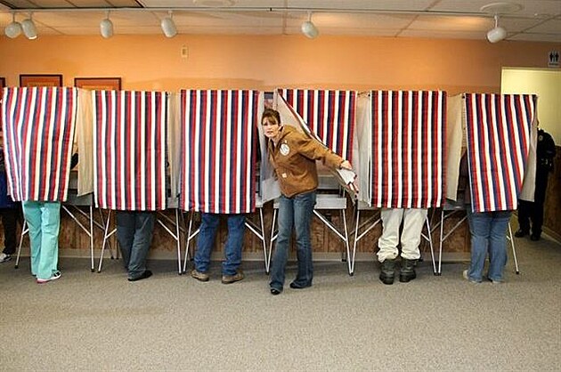 Volební místnost v USA