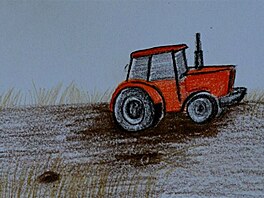 Takhle njak vypadal traktor, co pijel na pole. V poped je vidt moje nora.