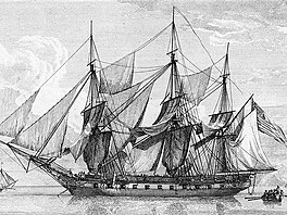 Fregata suc plachty (U.S. Boston ve Stedomo), cca 1802