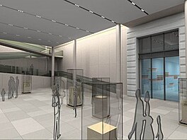 Prostor nov vzniklho vstavnho slu se vstupem do spojovac chodby do nov budovy Nrodnho muzea pod dnenm levm dvorem