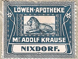 Osobn znmka lkarnka Mgr. Adolfa Krause z r. 1922 Foto: Obec Mikulovice