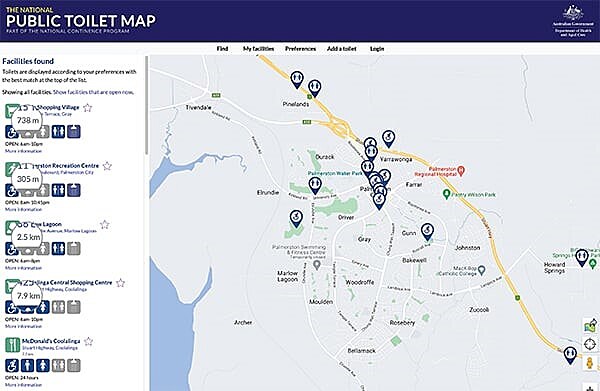 Aplikace s mapou záchodu, Austrálie