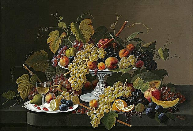 Severin Roesen. Zátií s ovocem. 1853