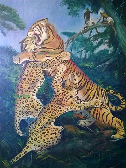 4 Arnot Hánák (podle pedlohy Z. Buriana), Souboj tygra indického a leopard