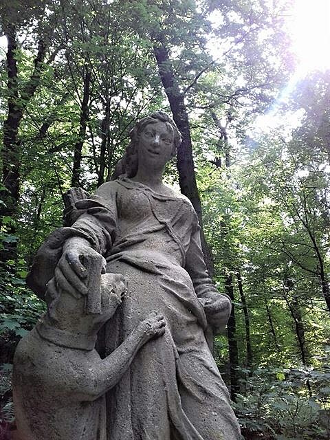 Diana se psy. Lesopark na Cibulce, Praha.