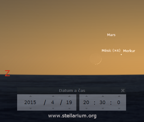 Msíc, Merkur a Mars veer na západ 19. 4. 2015