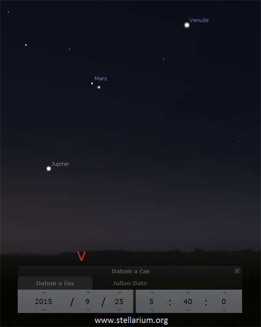 Mars v blízkosti hvzdy Regulus 25. 9. 2015