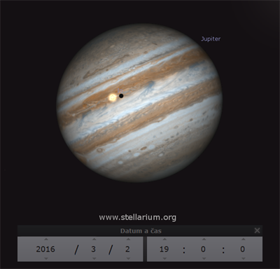 Msíc Io a jeho stín na Jupiteru 2. 3. 2016