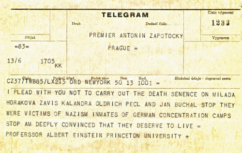 Einsteinv telegram Zápotockému s ádostí o milost