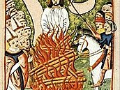 Jan Hus na hranici - iluminace Janíka Zmilelého z Písku v Jenském kodexu