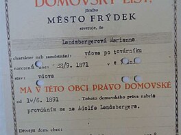 Domovsk list Marianne Landsbergerov, 1938