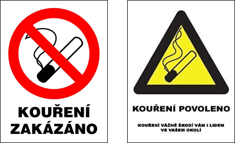 Piktogramy, označující restauraci, kde je kouření zakázáno a restauraci, kde se kouřit může.