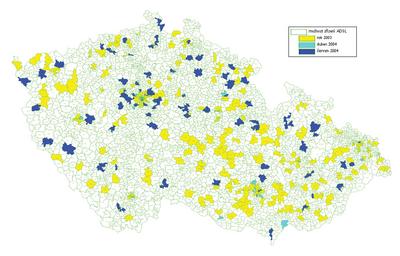 Mapa pokryt ADSL (kvten 2004), vhled