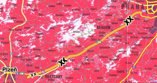 Mapa zjitnch dr v pokryt signlem st Paegas