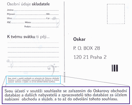 oskar letek k svtku s levou na odesilatele