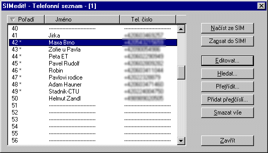 Telefonn seznam - lze a pt oken