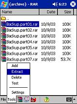 Nhled aplikace Pocket RAR 3.40beta