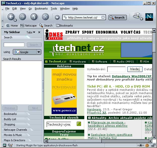  Netscape 7 a strnky Technet.cz
