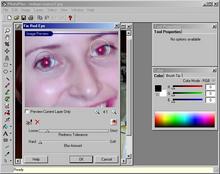 Panel odstranění 'červených očí' v Serif Photo Plus