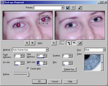 Panel odstranění 'červených očí' v Paint Shopu 

Pro 8