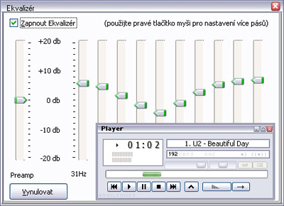 Pi pehrvn prostednictvm integrovanho pehrvae mte monost vyut virtuln kontroly vyrovnn hlasitosti pro vechny skladby (zkladn nastaven je 82 dB)