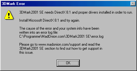 Chyba v 3DMark 2001 SE s DirectX 9 Beta 1