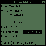 Okno editoru filtr