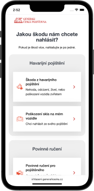 Aplikace Moje škody - obrazovka č. 2