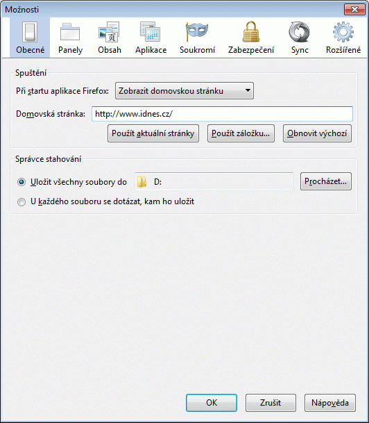 Jak nastavit iDNES.cz jako domovskou strnku - Firefox