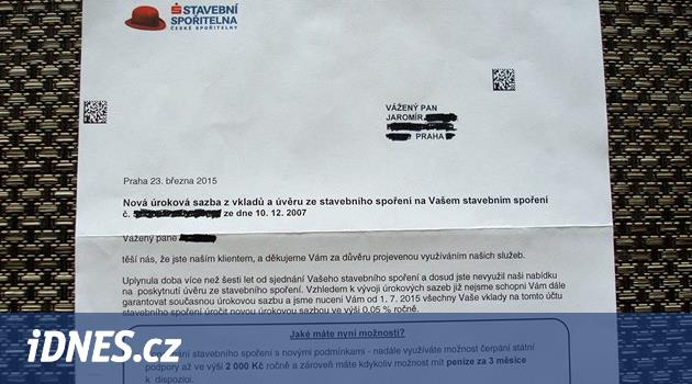Vklad zúročíme už jen o 0,05 procenta, sdělila mu stavební spořitelna -  iDNES.cz
