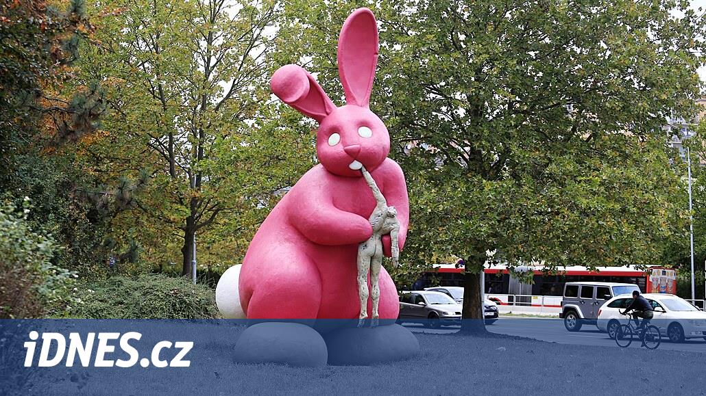 The giant bunny glows pink again, the university donated the statue to the district