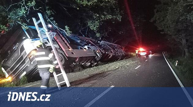 Yeni otomobillerle dolu bir kamyon yoldan çıkarak hendeğe uçtu ve yük etrafa saçıldı