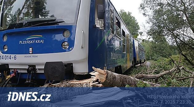 Na Domažlicku najel osobní vlak do spadlého stromu a částečně vykolejil