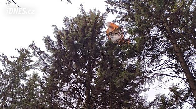 Nevydařený let. Paraglidista na Orlickoústecku seděl na větvi ve výšce 20 metrů, ale dolů nemohl