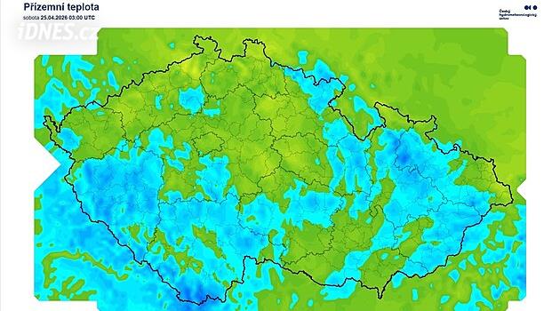 Na Šumavě v noci mrzlo, ukazuje mapa. U Kvildy naměřili minus 8,7 stupně
