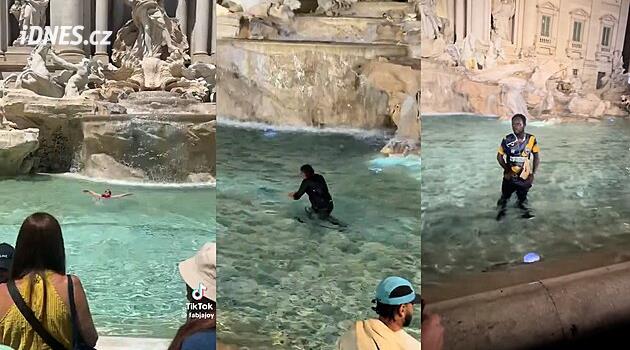 Roma'da turistler Trevi Çeşmesi'nde yıkanıyor