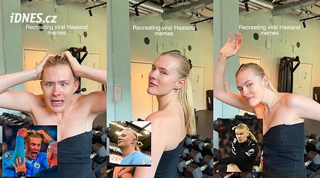 Vidíte podobu? Švédská modelka Julia Gropová imituje Erlinga Haalanda. Její videa viděly miliony lidí