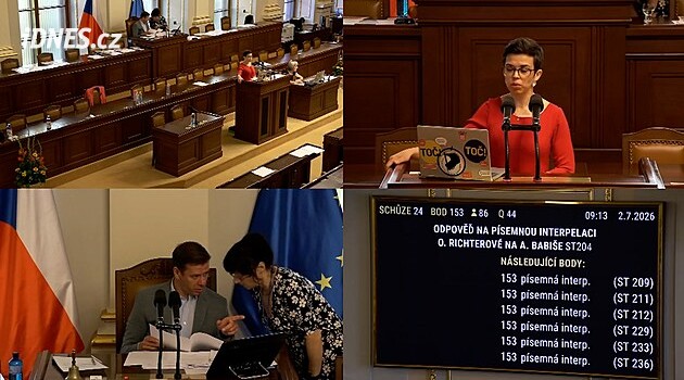 Šéfka poslanců Pirátů Richterová se ptala nepřítomného premiéra Babiše, zda skončí ve vládě Mrázová