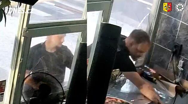 Máte hlad? Ptal se muž než se vloupal do pizzerie. Výlohu vyrazil dopravní značkou
