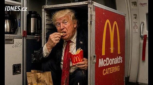 Na útěku se cpal hranolky. Írán zesměšňuje Trumpův trik s letadlem