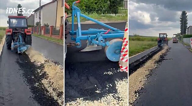 VIDEO: Polský farmář rozoral čerstvě položený asfalt. Proč?